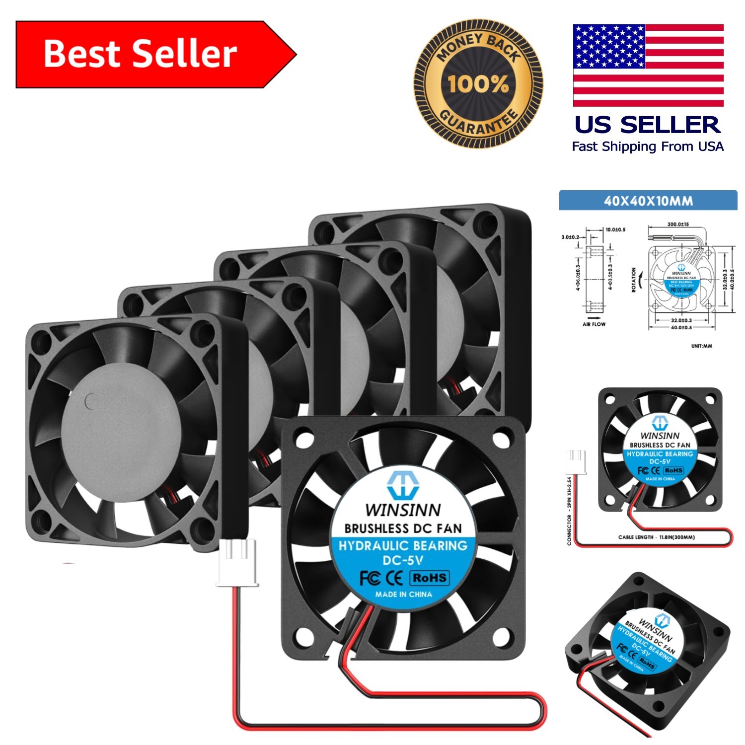 Compact 40mm 5V Cooling Fan 5000 RPM - Ideal for DVR, PC, Laptop & More (5Pcs)