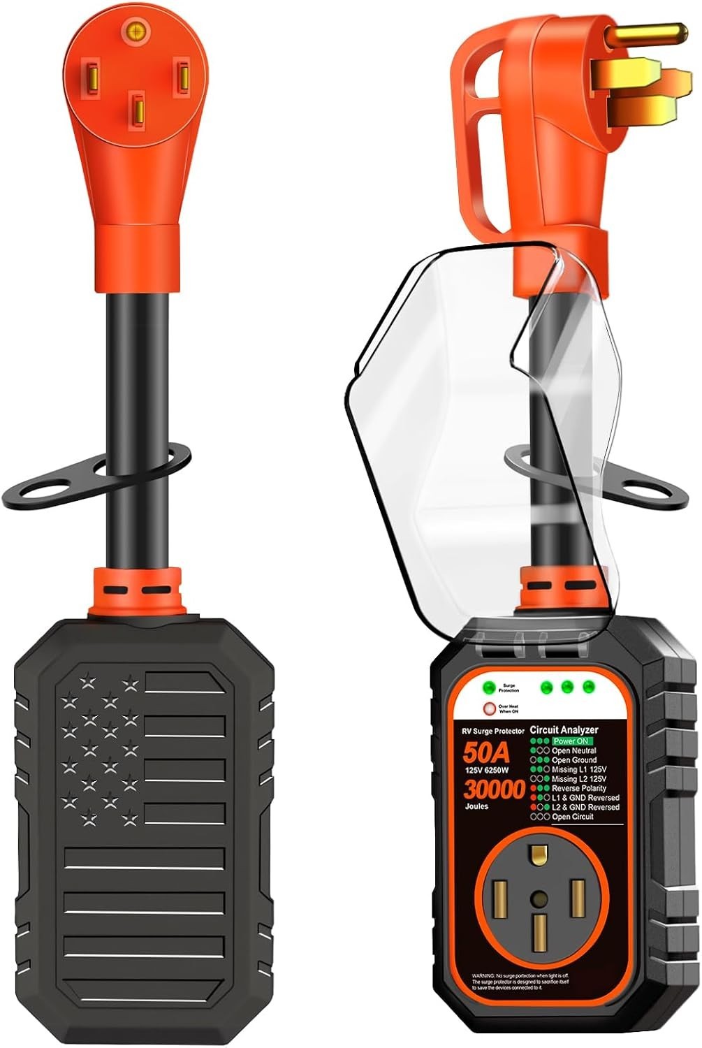 50 Amp RV Surge Proetector, 30000J for 50A Camper Trailer Orange