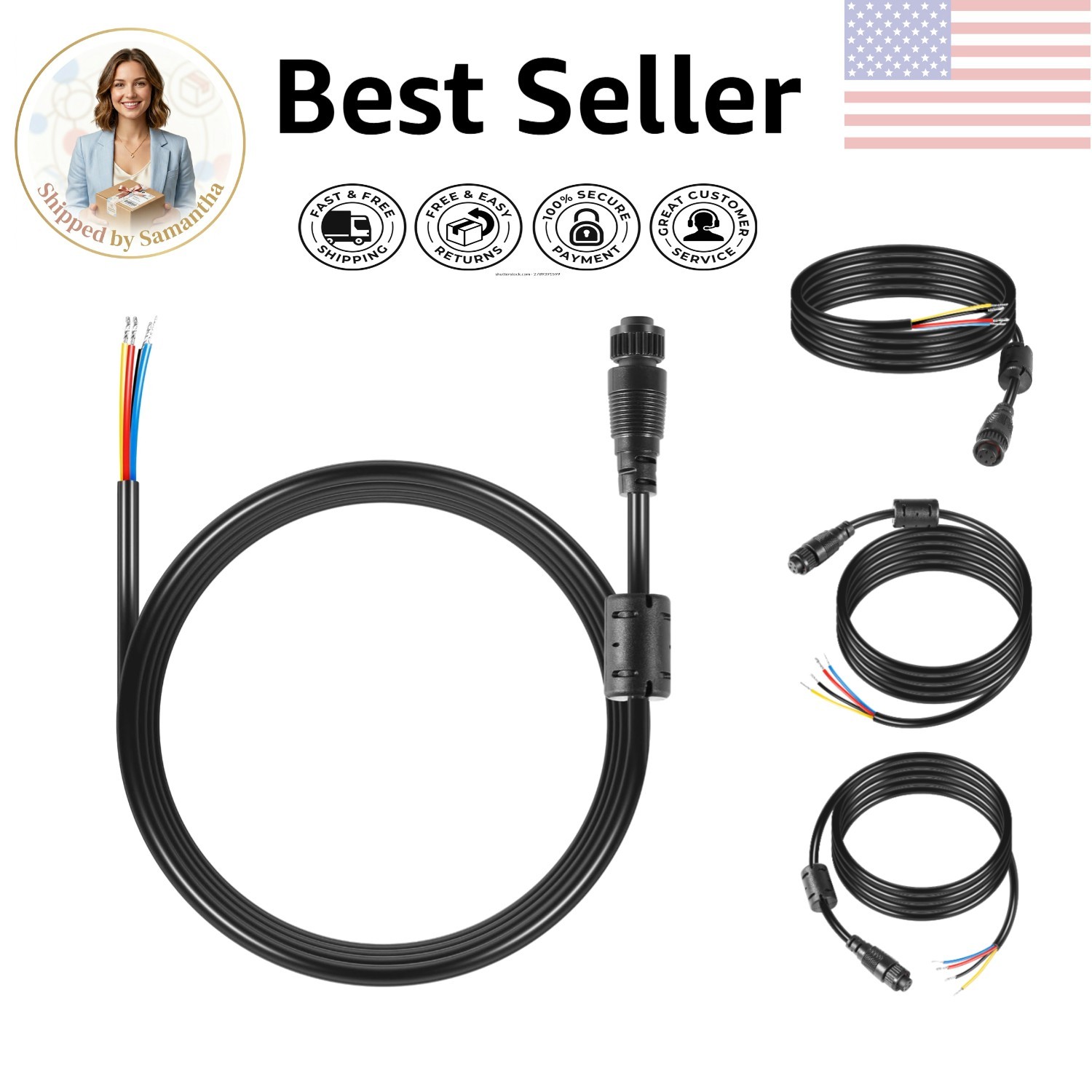 6.5ft Simrad-Compatible 4-Pin Power Cable – Connect & Power Your Marine Displays
