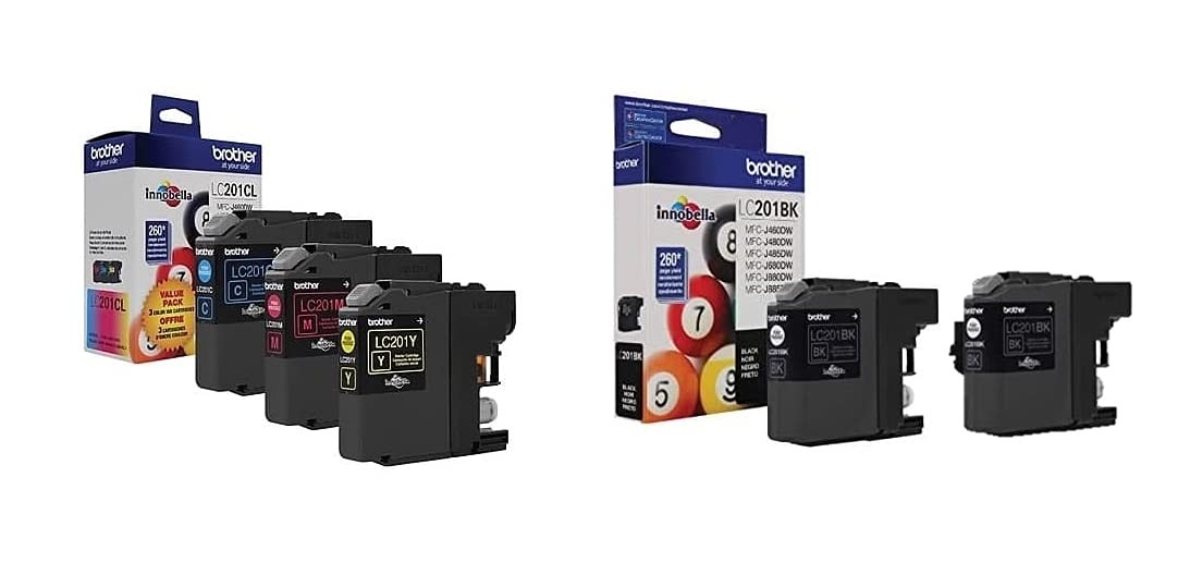 Genuine LC201 (LC-201) Color (Bk/C/M/Y) Ink Cartridge 5-Pack (Includes 2 LC20...