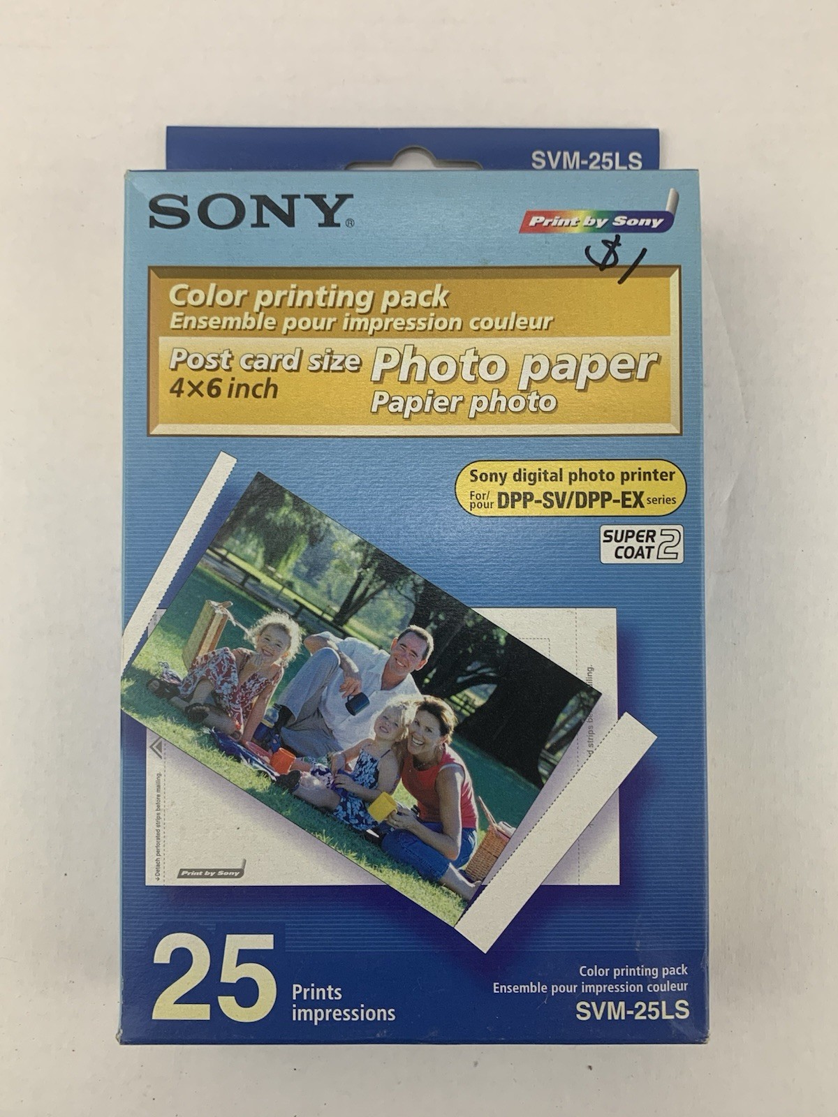Sony SVM-25LS PHOTO PAPER 25 Prints 4"x 6" Postcard Size Color Printing Pack