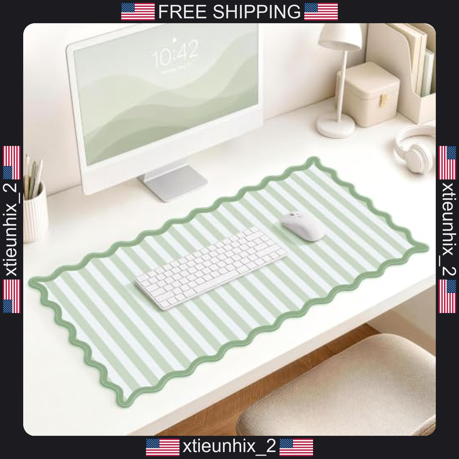 Scalloped Desk Mat 31.5 x 15.8 inch Aesthetic Mouse Pad for Office & Gaming