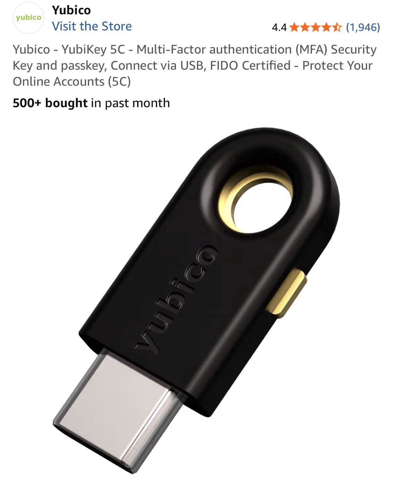 Yubico - YubiKey 5C - Multi-Factor authentication (MFA) Security Key and passkey