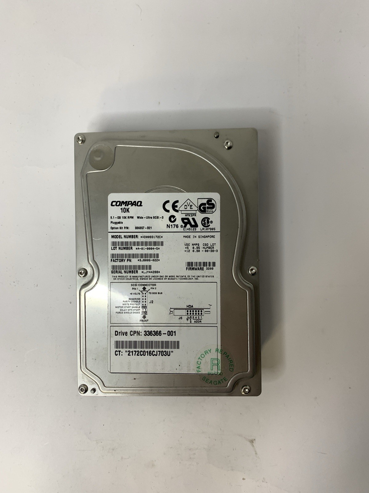 COMPAQ HD0093172C 9.1GB 10K 80PIN CPN:336366-001 SCSI-3