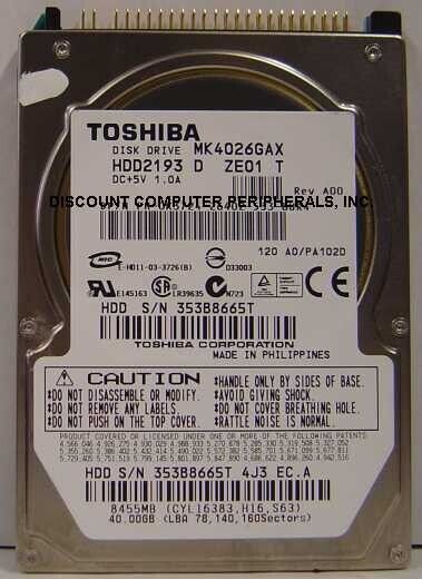 NEW MK4026GAX Toshiba HDD2193 40GB 2.5