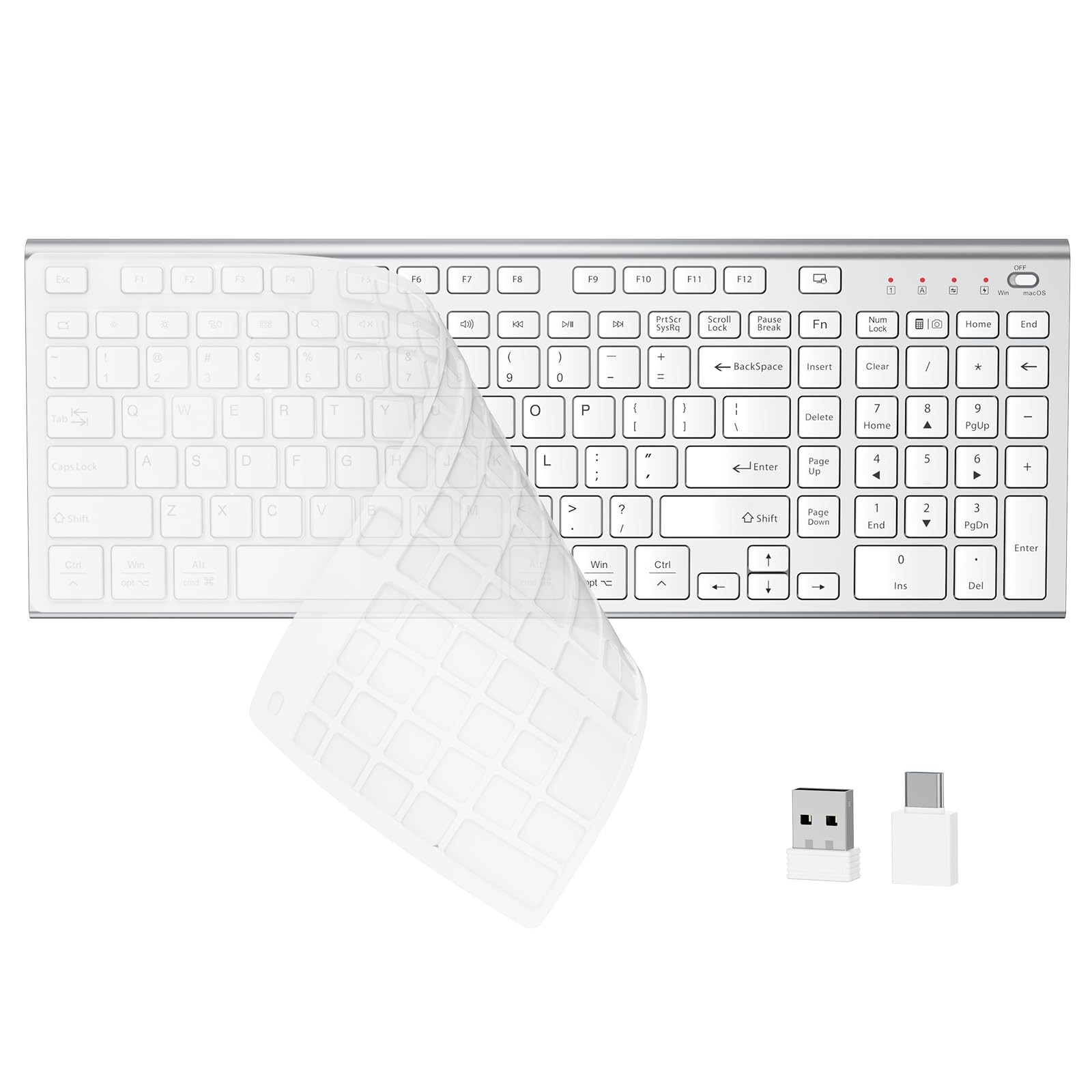 Wireless Silent Keyboard, Ultra Quiet USB C Low Profile Compact Full Size wit...