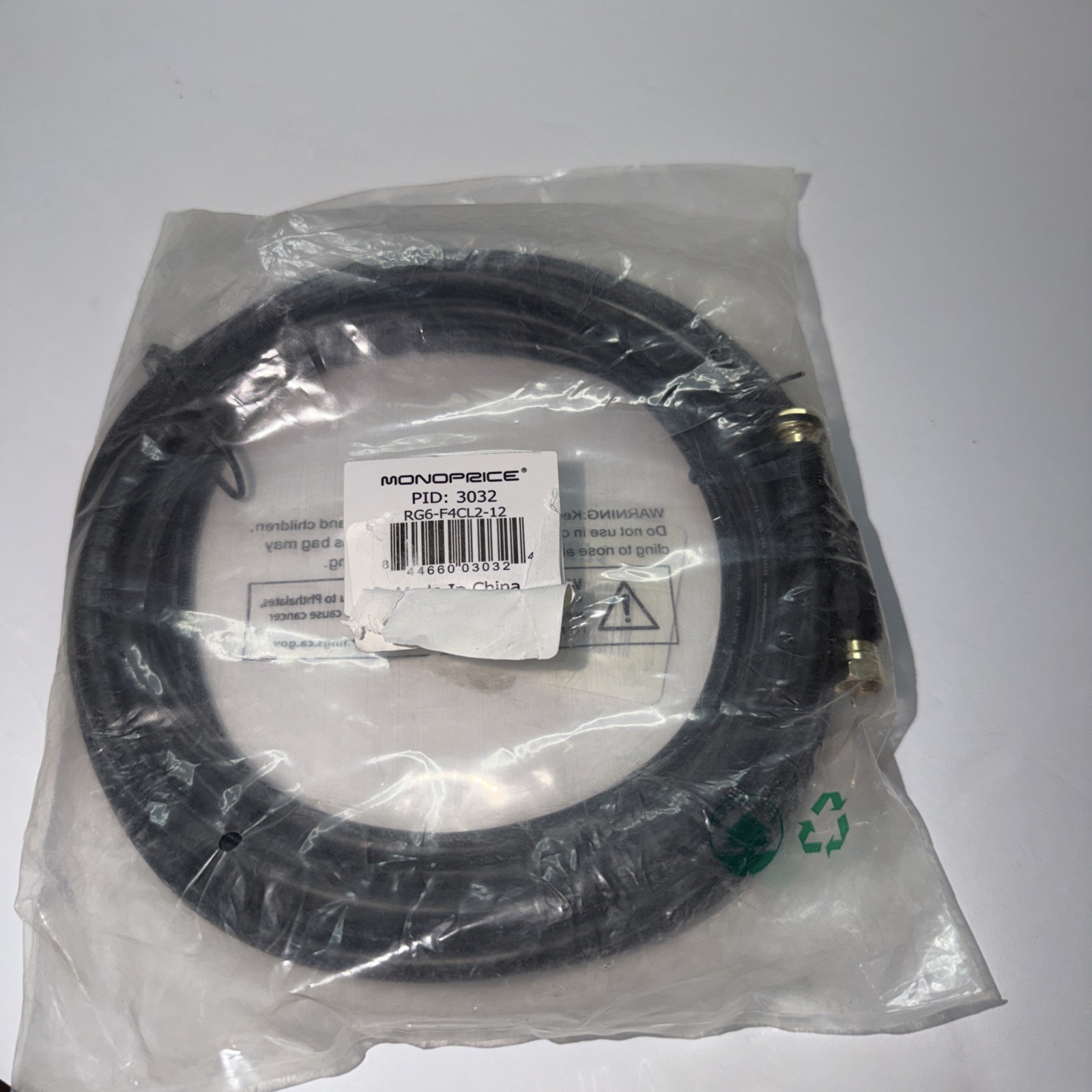 Monoprice Coaxial Cable,RG-6,12 ft.,Black 3032 Monoprice 3032 844660030324 Black