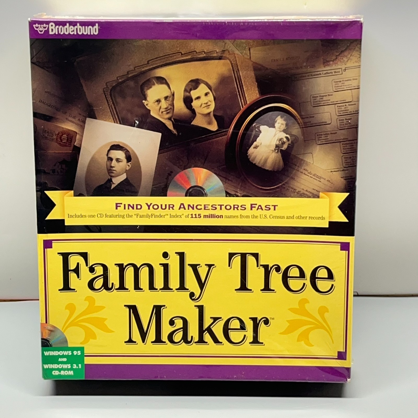 NEW VTG 1996 Broderbund Family Tree Maker Genealogy Software CD Windows 95 & 3.1