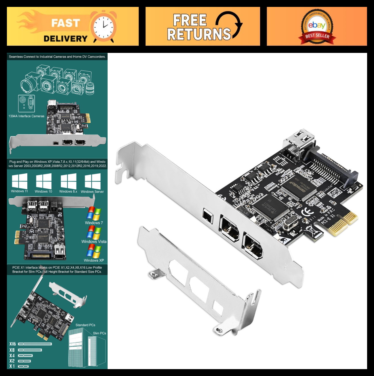 4-Port PCIe FireWire 400 Card, 1394A Interface for Windows & Mac, Cables Include