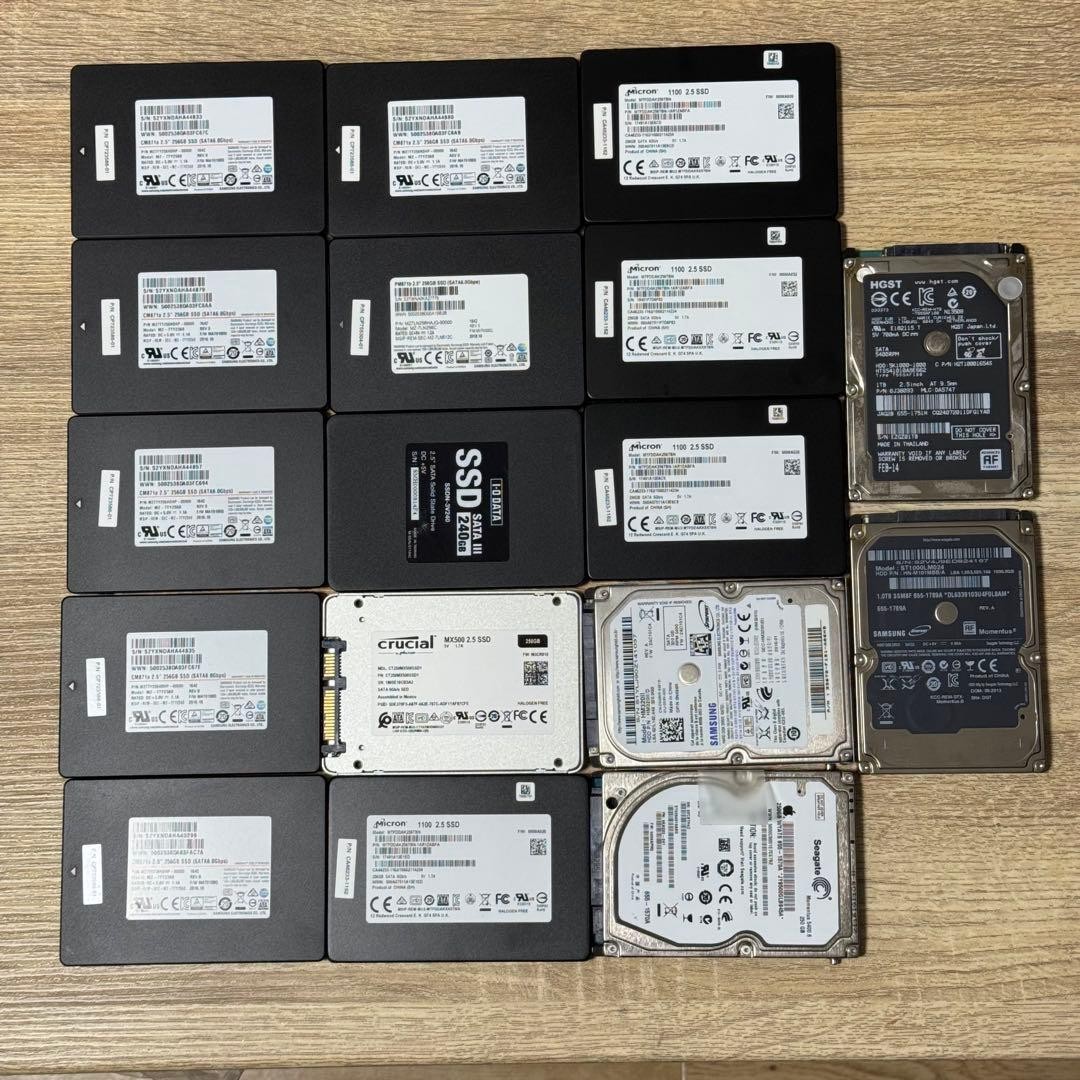 17pcs 2.5 Inch SSD HDD Set Samsung Micron Crucial IODATA Apple Seagate Tested