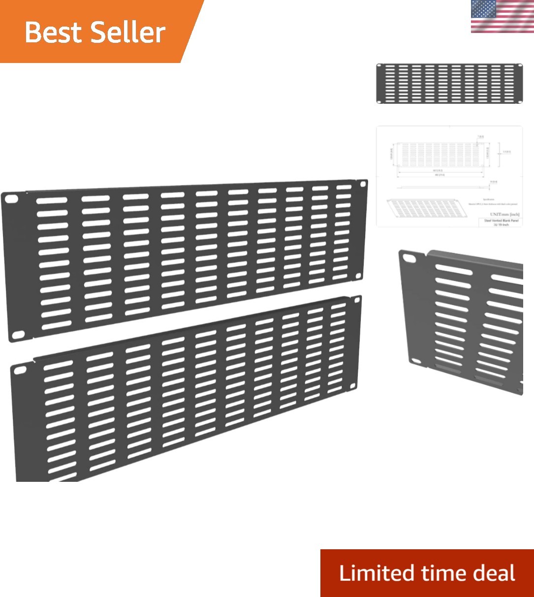 2 Pack of 3U Vented Blank Panel - Metal Rack Mount Filler Panel