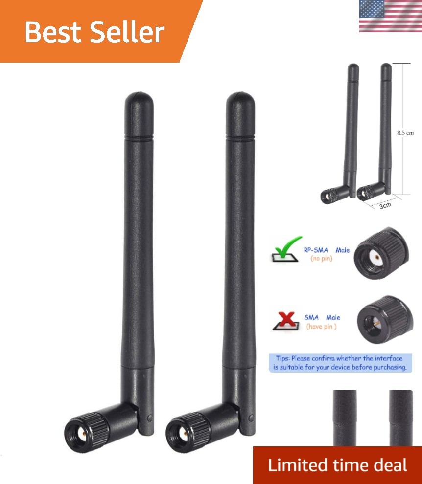 Versatile 2-Pack 3dBi RP-SMA Male WiFi Antennas for Security Cameras & Routers