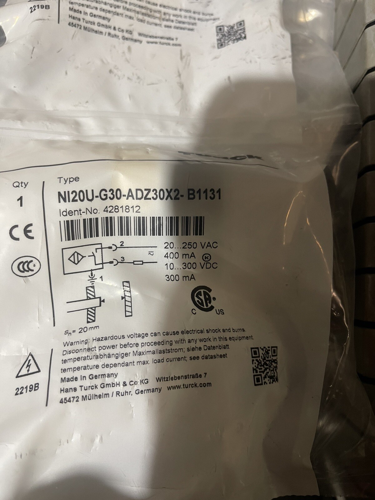 NEW TURCK Ni20U-G30-ADZ30X2-B1131 INDUCTIVE SENSOR, 4281812 Unopened 1PCS