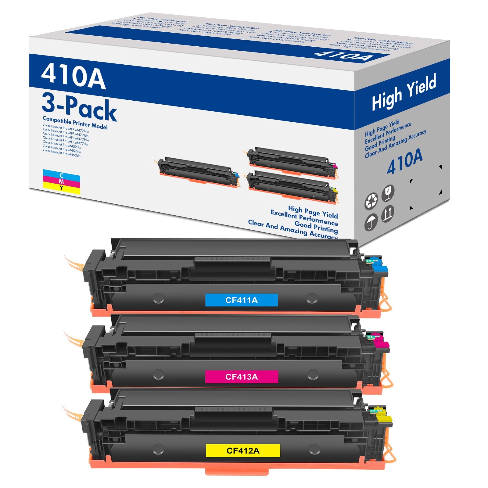 3PK CF410A 410A Toner Fits for HP LaserJet Pro M452dn M452dw M477fdw M477fnw