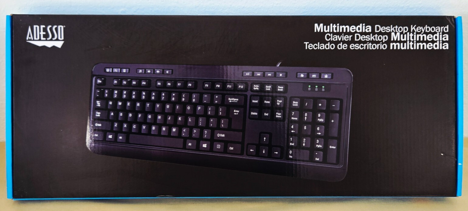 Adesso AKB-132HB Multimedia USB Keyboard with 3 Hubs, Black, NEW in Box