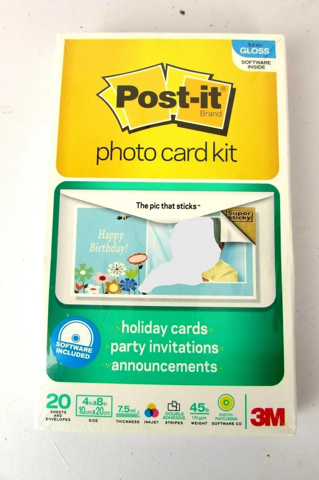3M Post-It Brand Photo Card Kit 20 4X8 Sheets & Envelopes w/ Software Sealed 
