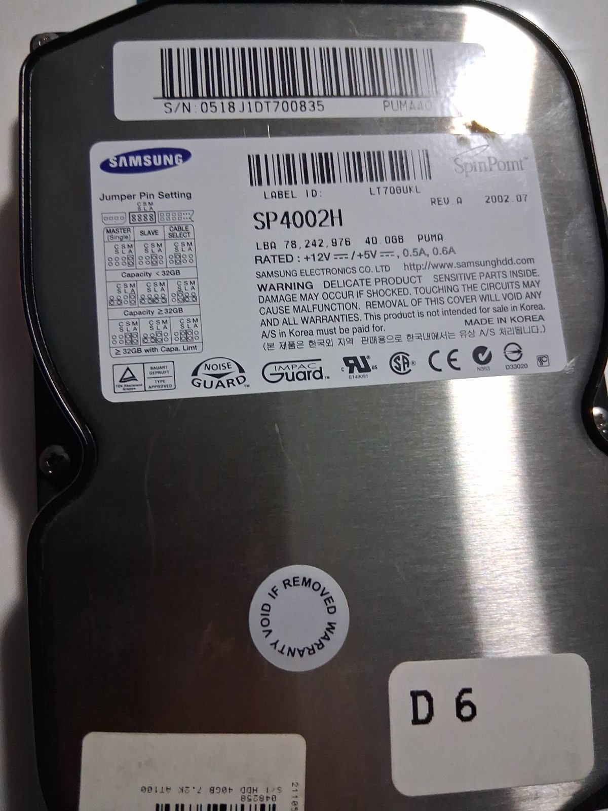 Samsung SP4002H 40Gb IDE 3.5 HDD Hard Drive