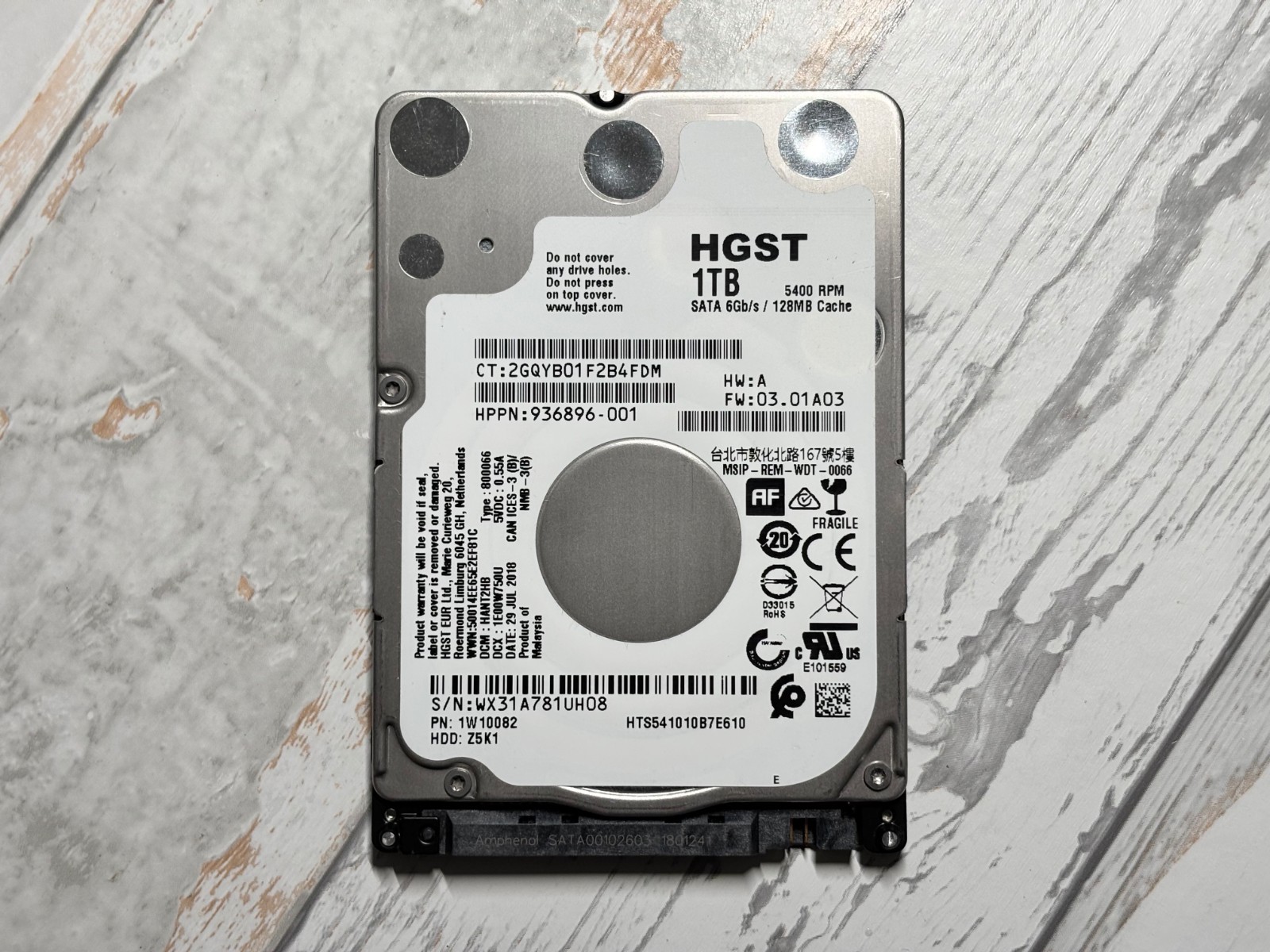HGST HTS541010B7E610 1TB 2.5" 7mm SATA III 6Gb/s 128MB Laptop HDD 936896-001