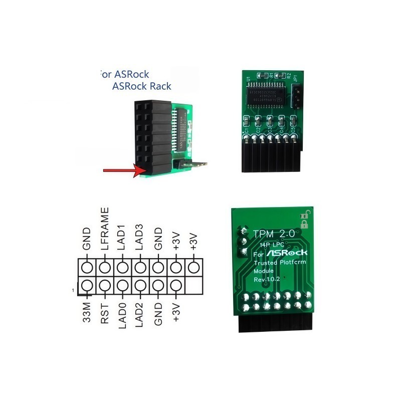 1PC NEW ASRock Rack TPM Module (14 Pin 14-1) SPI TPM 2.0 Trusted Platform