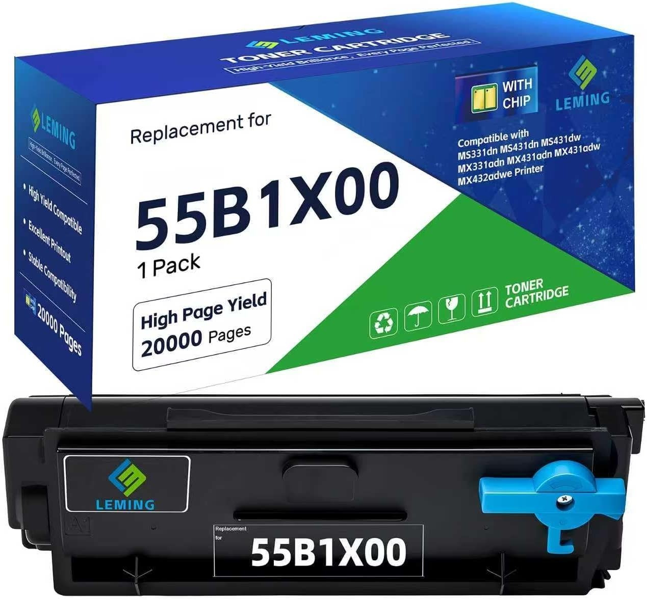 Black Toner Cartridge 1-Pack 55B1X00 Chip Lexmark 55B1000 MS 331 BN 55B1H00