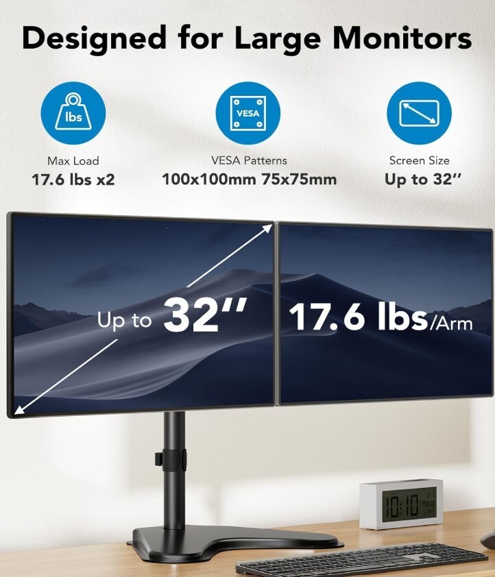 HUANUO Dual Monitor Stand, Monitor Stand 2 Monitor Desk Mount Model HNCM1