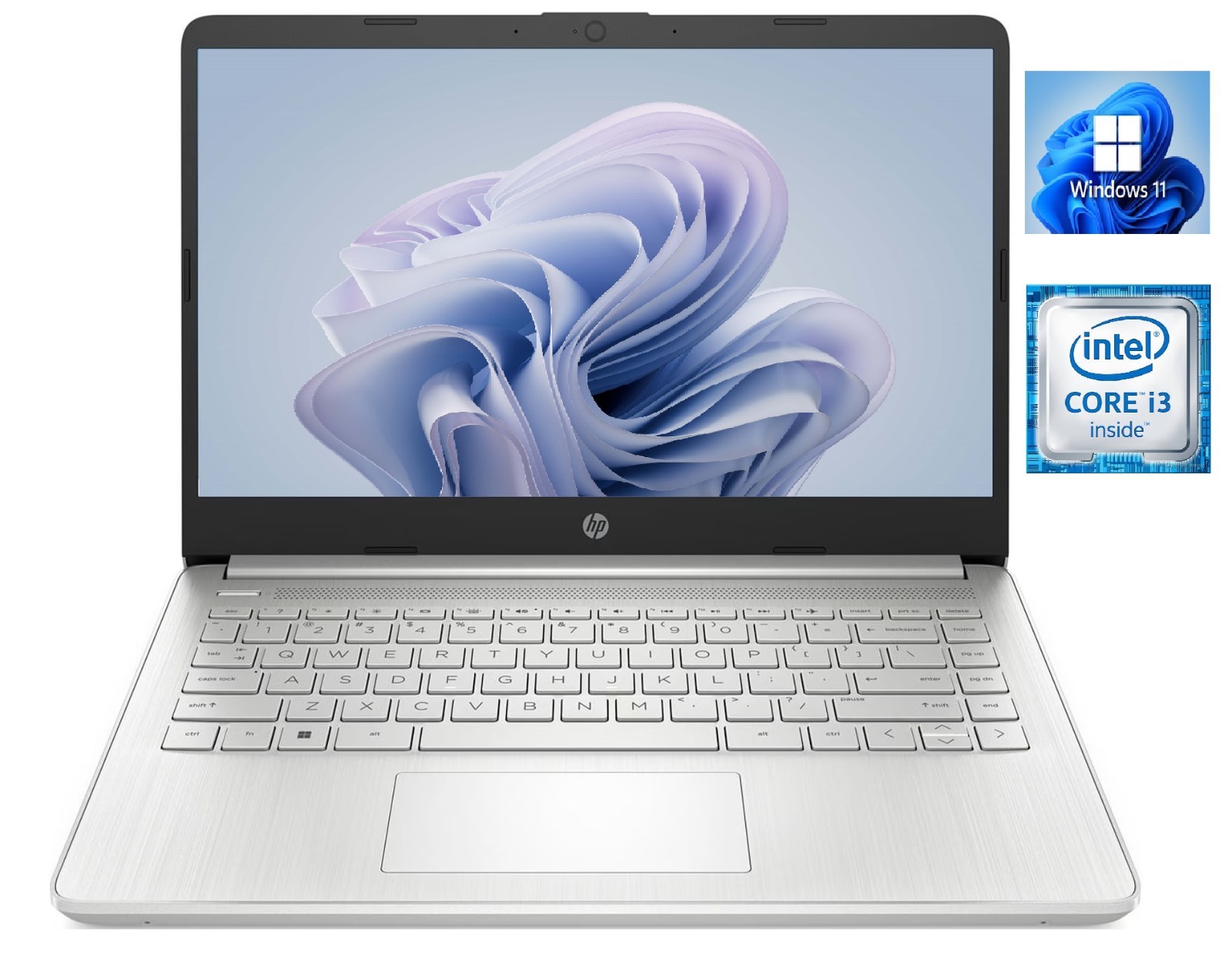 HP 14" HD Laptop, Intel 2-Core i3 CPU, 8GB RAM, 256GB NVMe SSD, Win 11, Silver