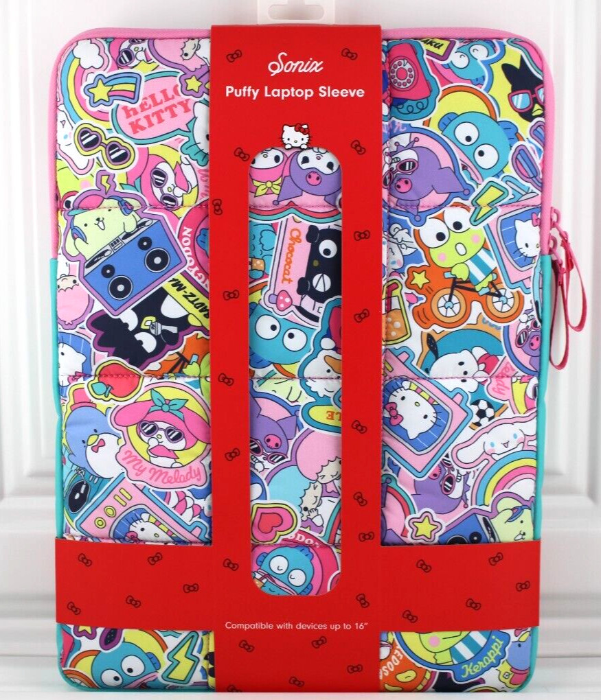 Hello Kitty Friends Puffy Laptop Sleeve 16" Screens Sanrio Quilted Padded Zipper