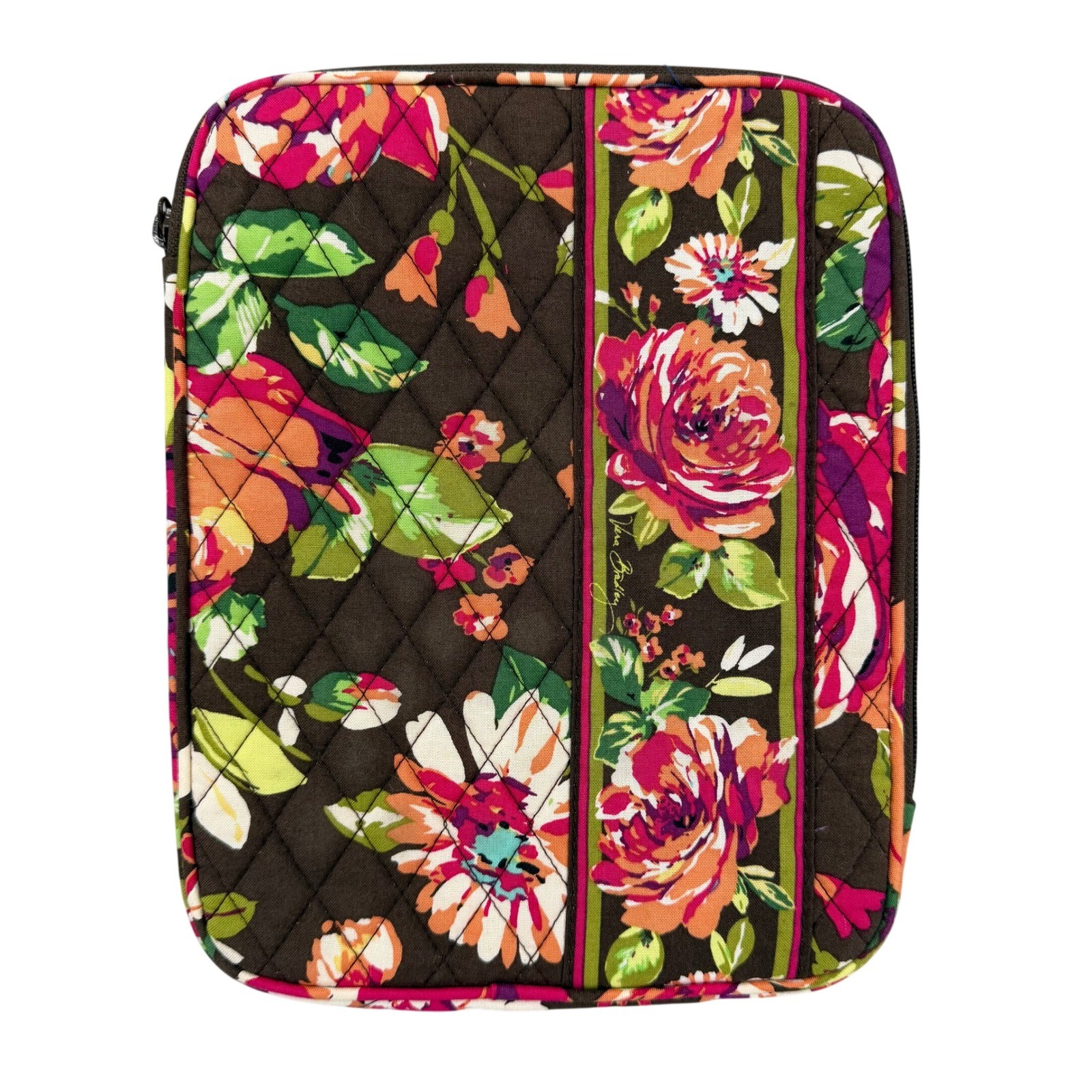 Vera Bradley Mocha Rouge Quilted Floral Tablet Laptop Tech Sleeve Case Brown