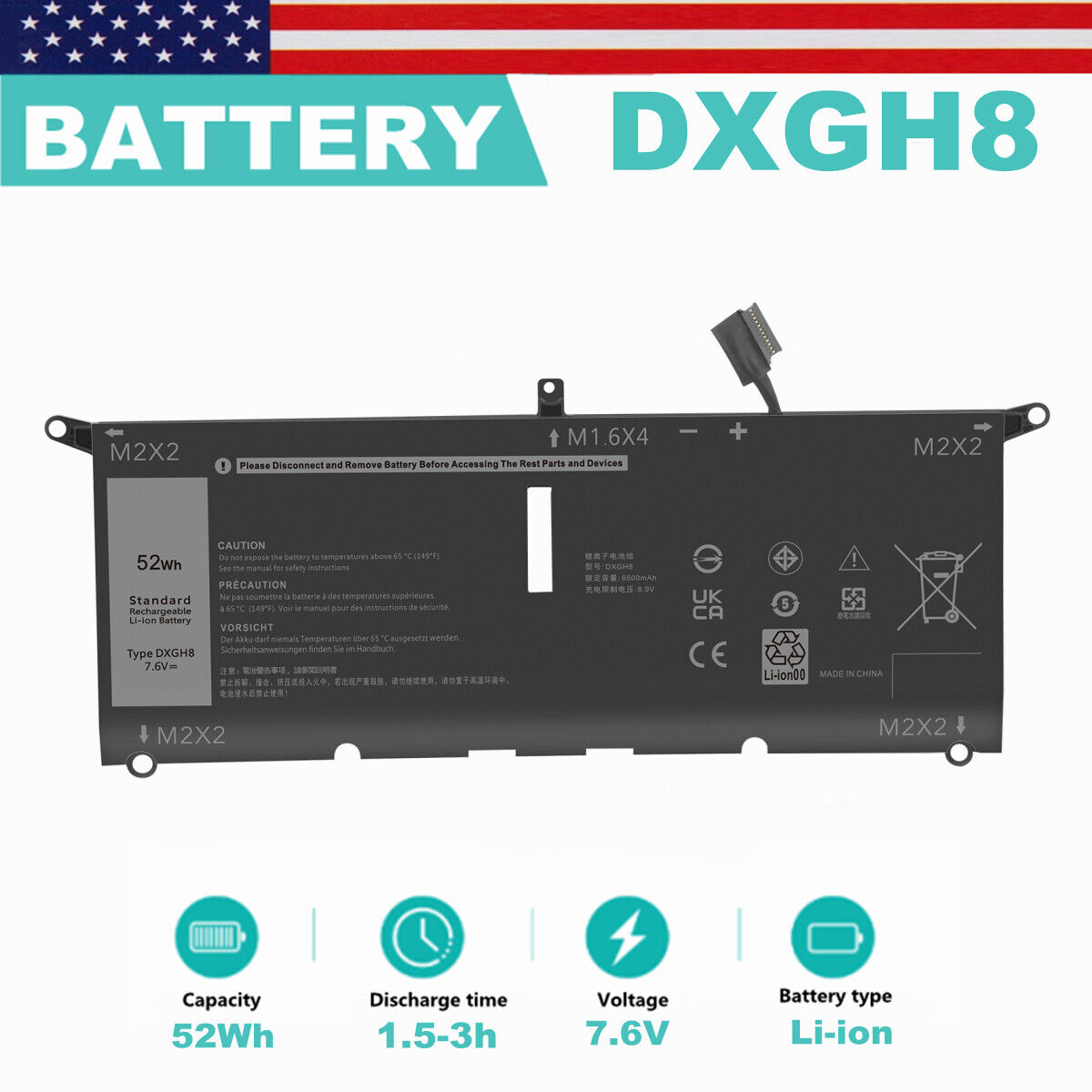 DXGH8 Battery For Dell XPS 9370 9380 Inspiron 13 7390 7391 2-in-1 V48RM HK6N5