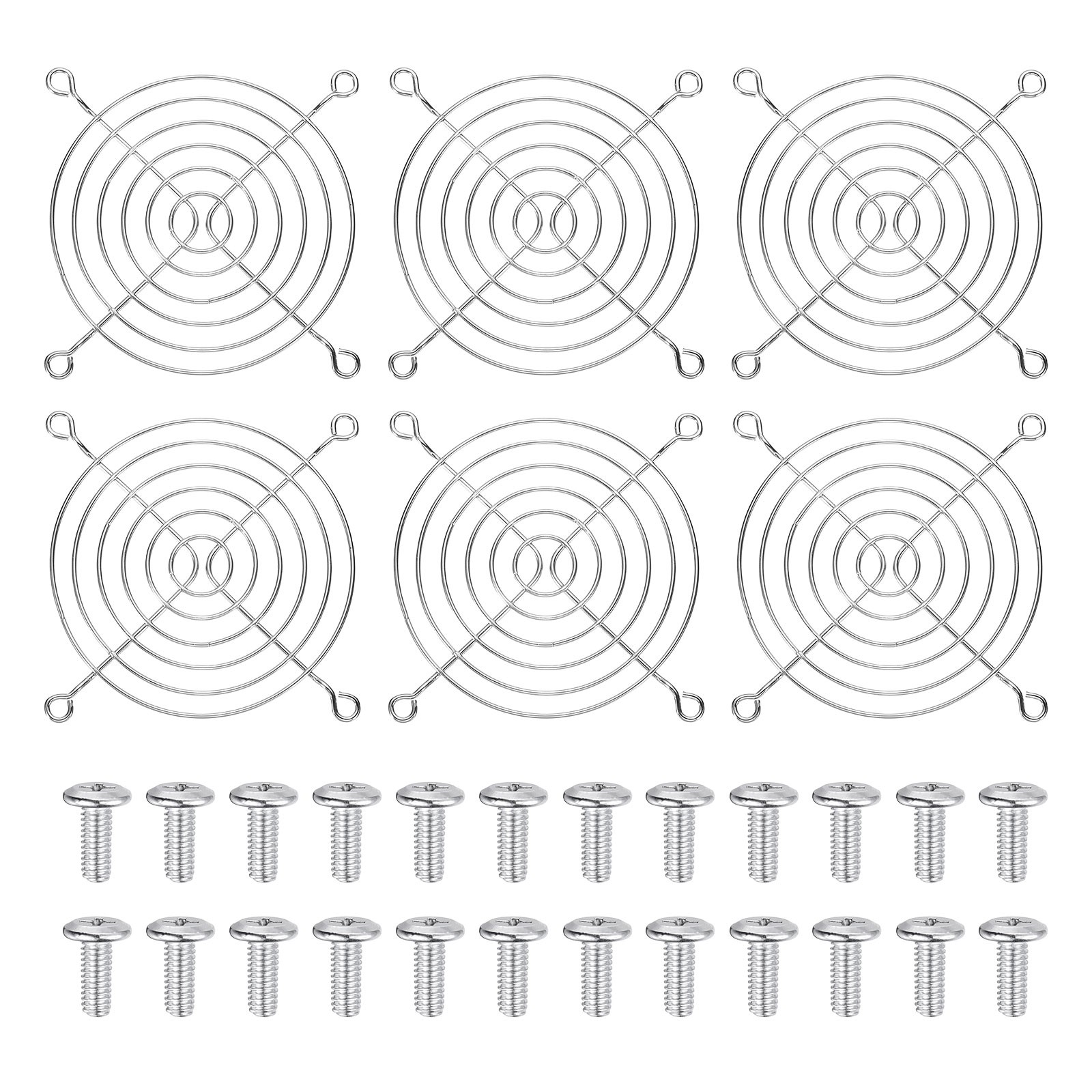 6 Pcs 90mm Fan Finger Grill Metal Ventilation Grill Cover with Screws, Silver