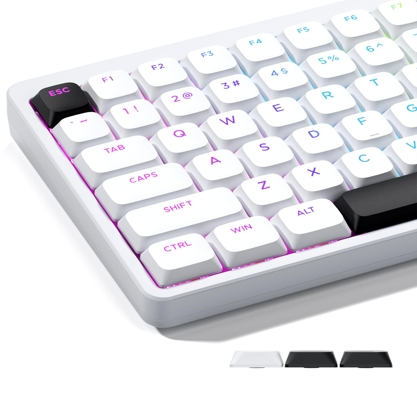 XVX Low Profile White Keycaps, Shine Through Keycap Set, white and black