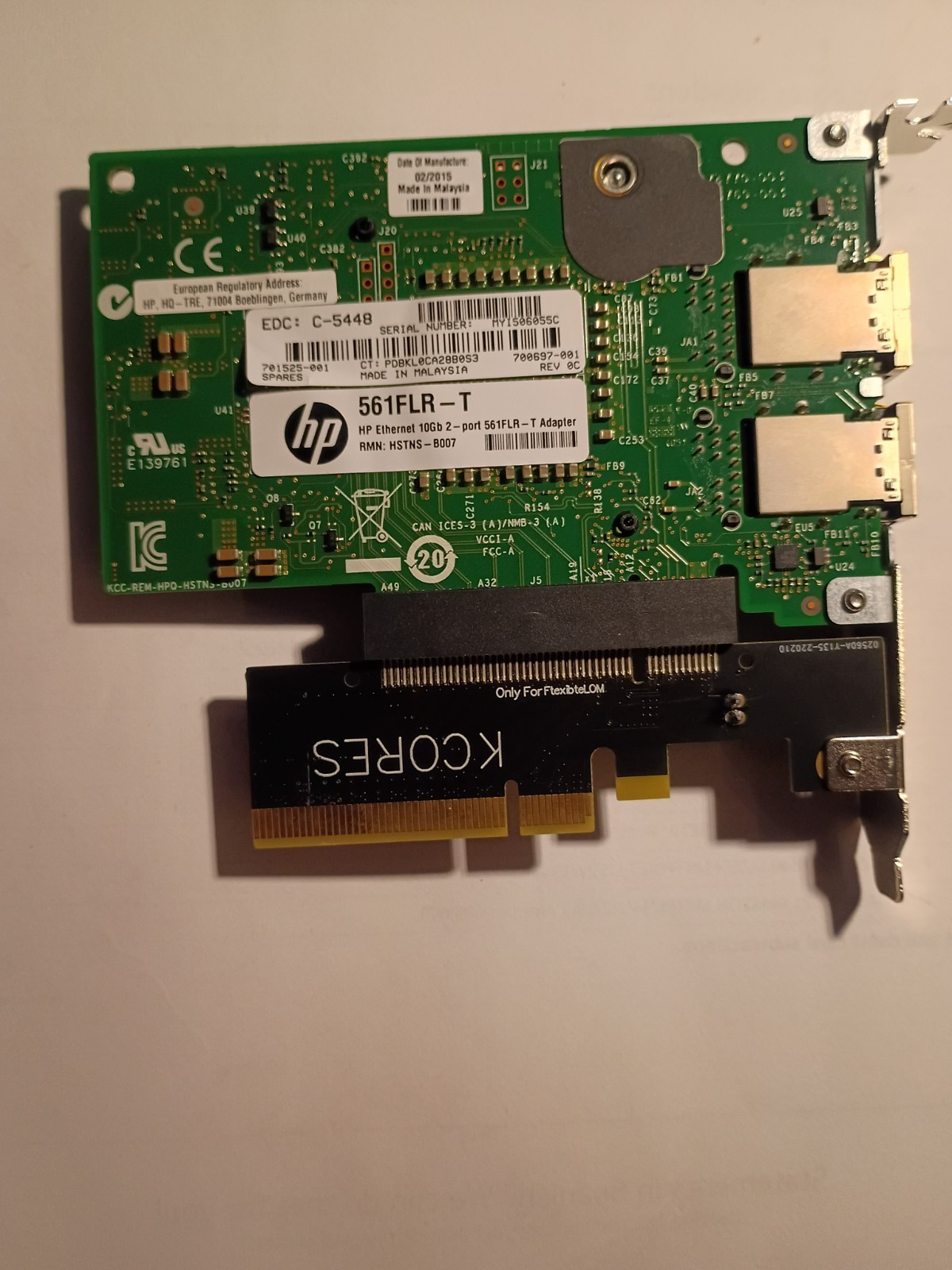 10GB Ethernet Card HP 561FLR-T with PCIe adapter (Intel X540 chip)