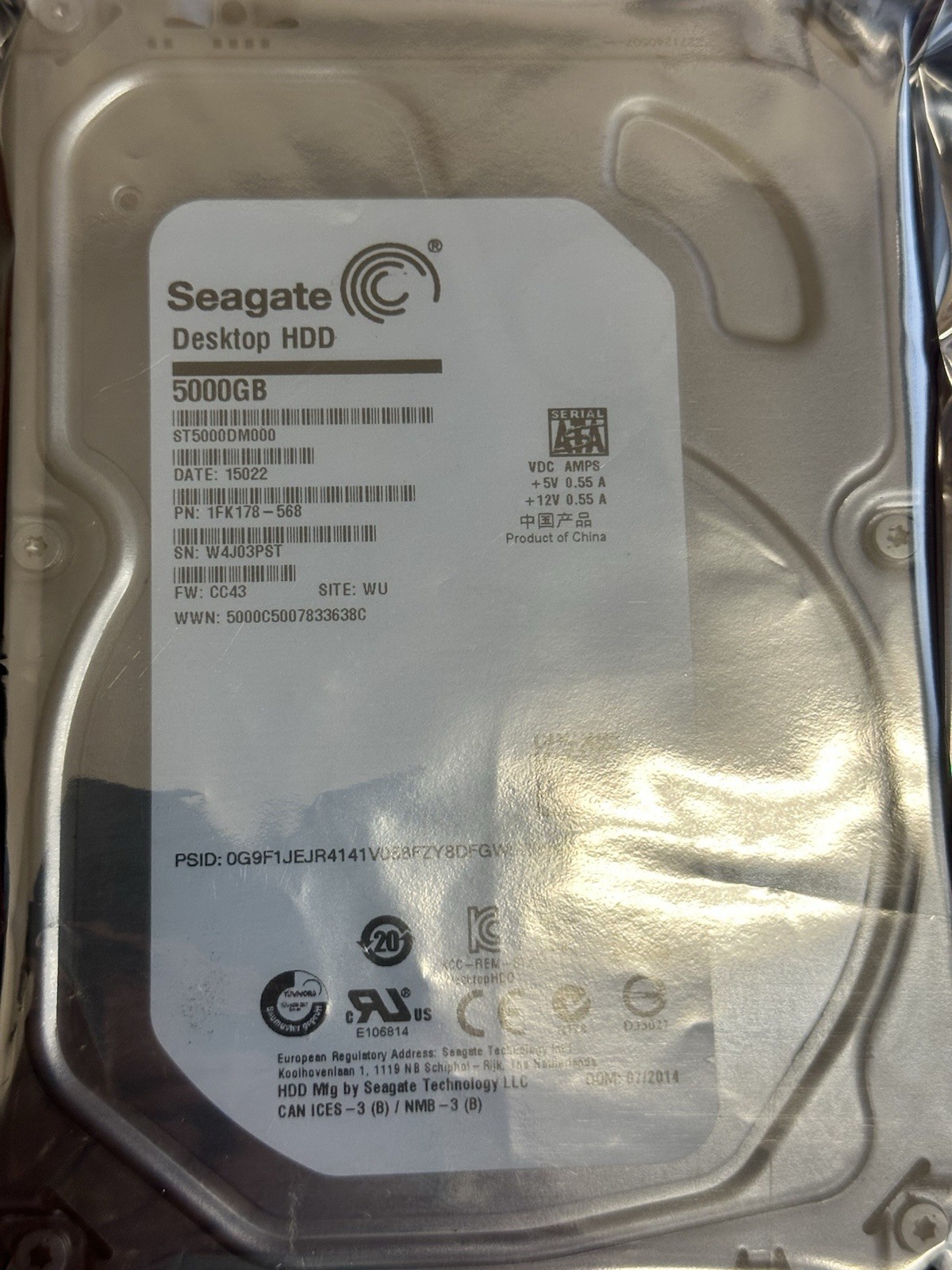 Seagate ST5000DM000 PC HDD 5TB 5900RPM 128MB Cache SATA 6Gb/s 3.5" 92% Health