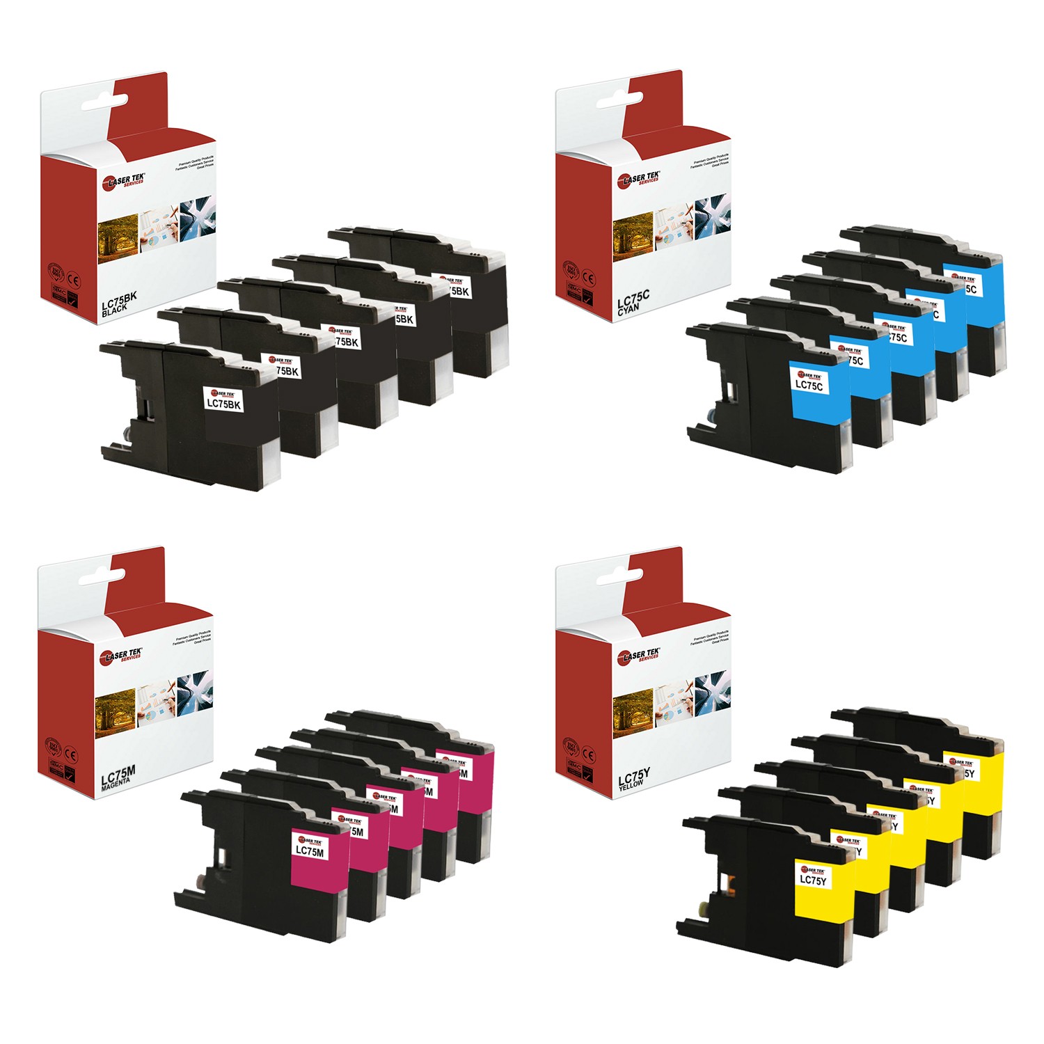 20Pk LTS LC-75 BCMY Compatible for Brother MFCJ6510DW J6710DW Ink Cartridge