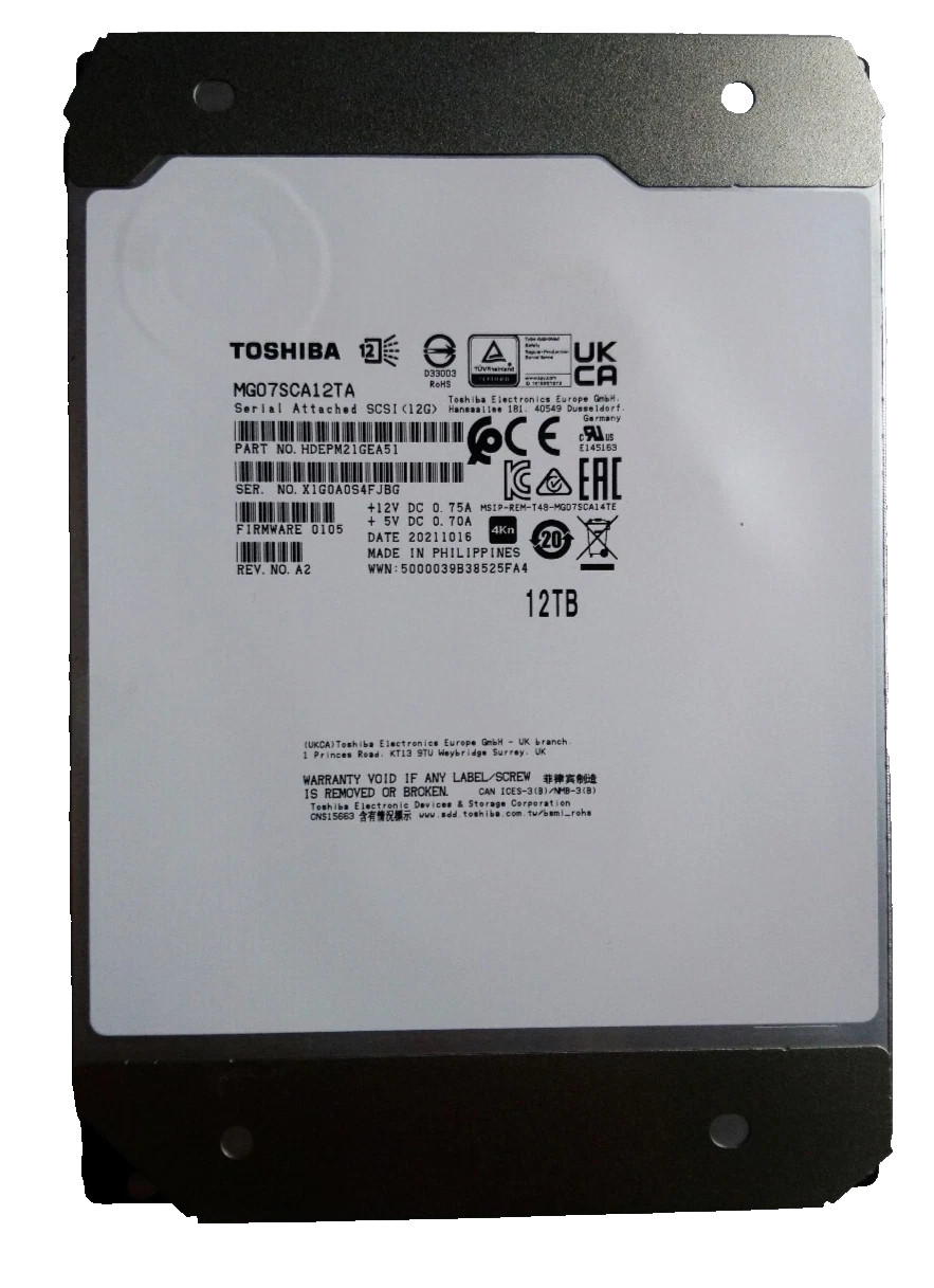 Toshiba MG07SCA12TA 12TB 7200RPM 12Gbs SAS 35 Enterprise Hard Drive 4Kn  G2U