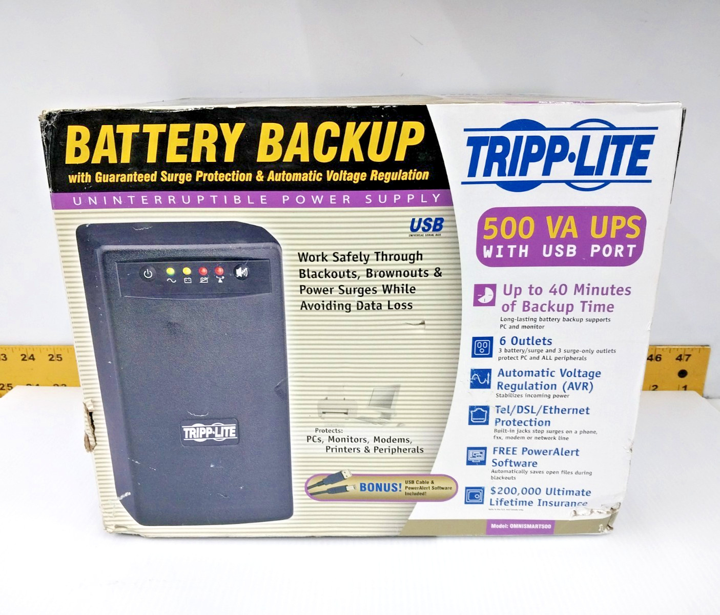 New Tripp-Lite 500 VA UPS Battery Backup With USB Port 120 VAC  OMNISMART500