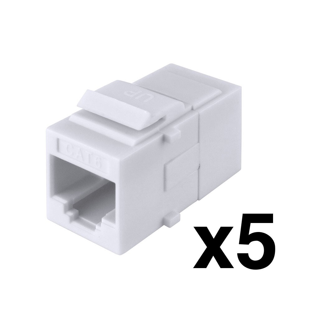 Construct Pro RJ45 Female CAT6 Keystone Coupler Jack Insert (White, 5 Pack)