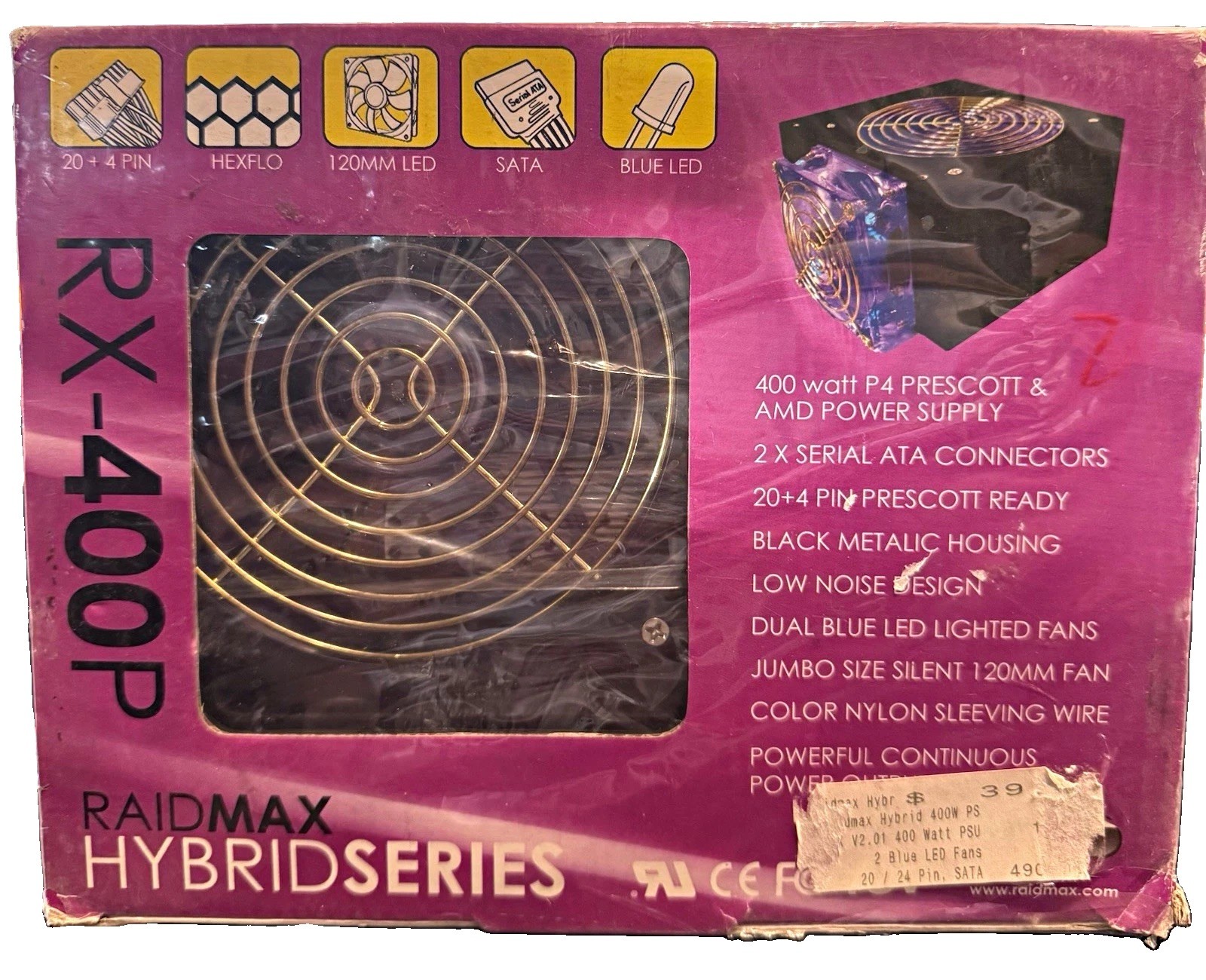 Raidmax Hybrid Series RX-400P 400W ATX Power Supply 20+4 Pin SATA LED