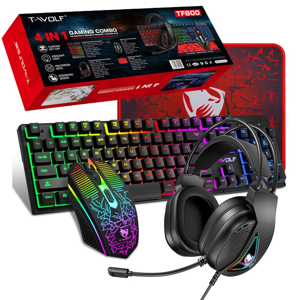 4IN1 PC Gaming Keyboard Mouse & Headset Headphone Set RGB LED Gamer Bundle Kits