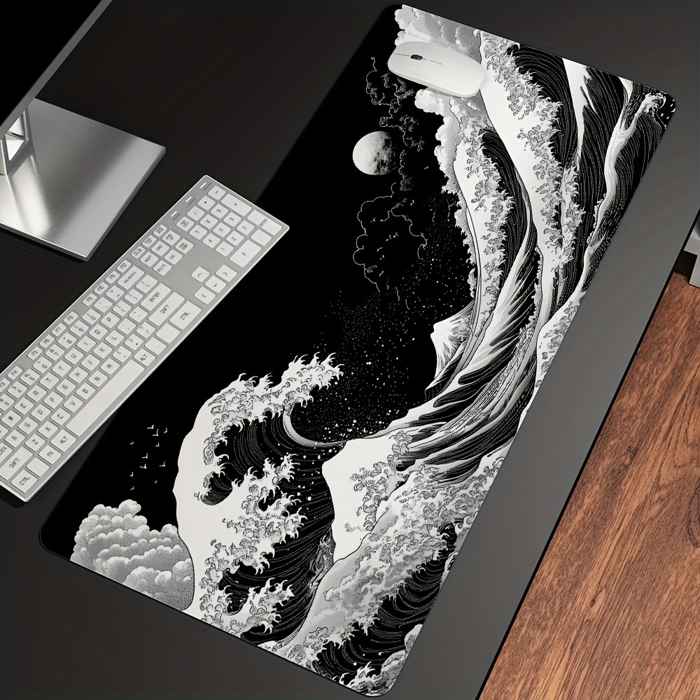 Extra Large Japanese Black Kanagawa Blackwave Gaming Mouse Mat, Japanese Art -