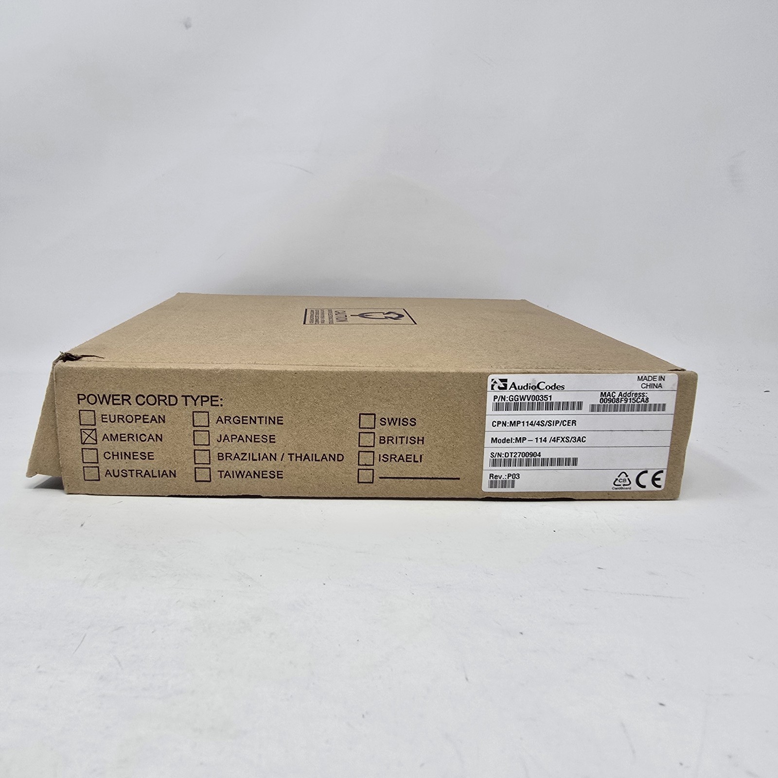 AudioCodes MP-114/4FXS/3AC GGWV00351 MP114/4S/SIP/CER VoIP Gateway MP-114