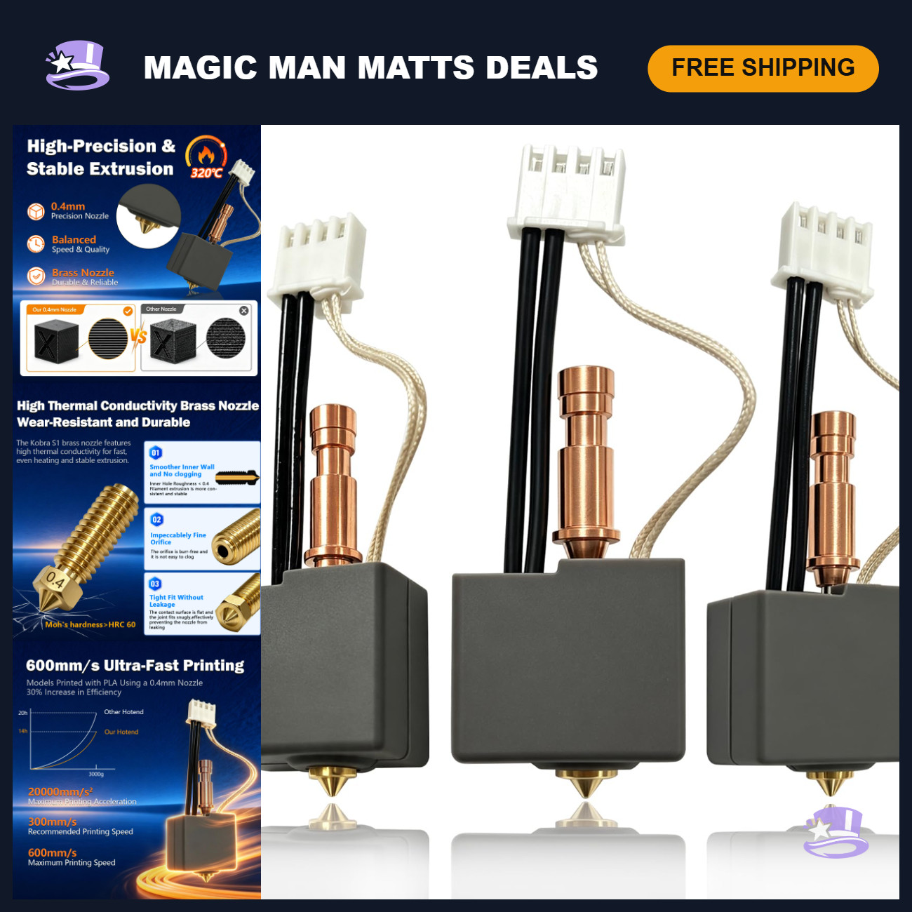 3PK 0.4MM Upgraded Hotend for 3D Printers, Brass Nozzle, Kobra S1 Compatible