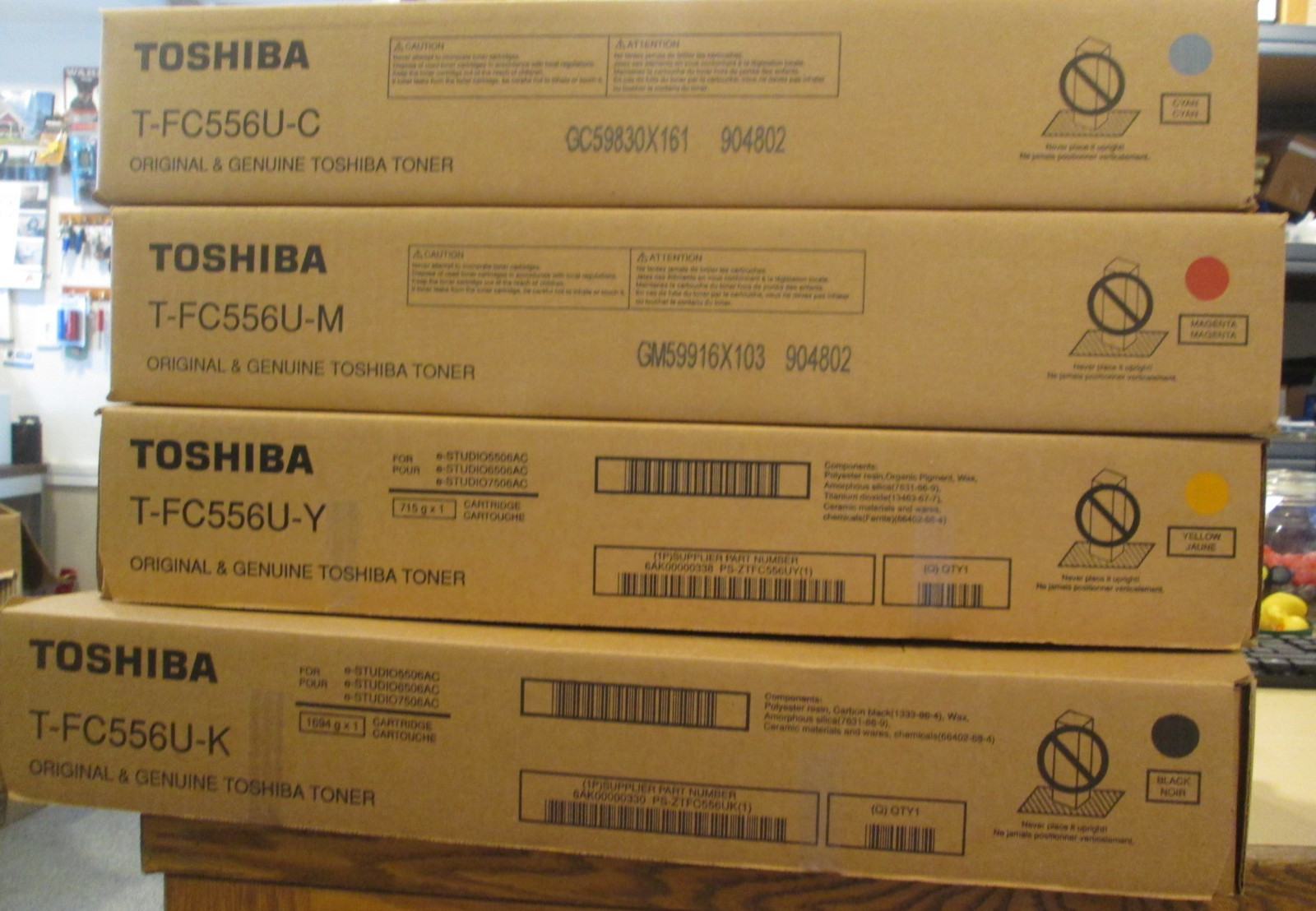 Set of 4 Toshiba T-FC556U K/C/M/Y Black Cyan Magenta Yellow Toner New Sealed