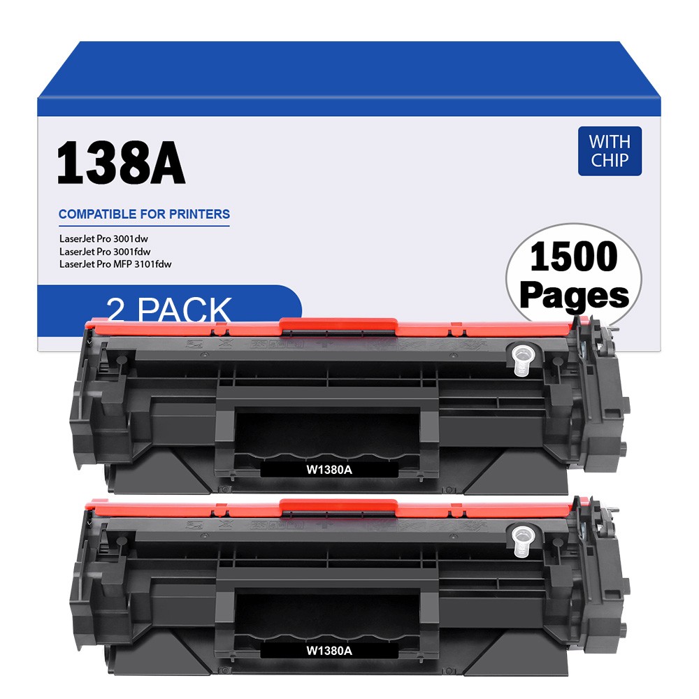 For HP LaserJet Pro 3001dw 3001fdw MFP 3101fdw 2 Pack 138A W1380A Black Toner