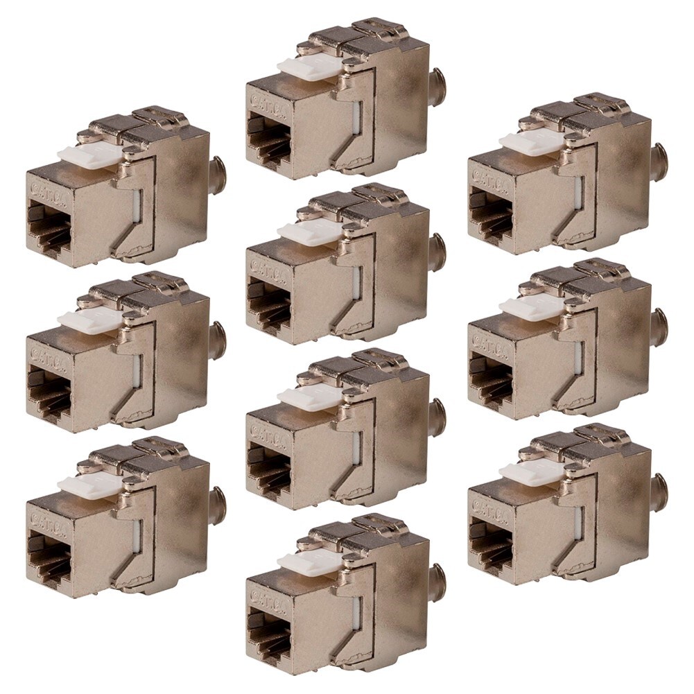 10x Keystone Jack Cat6A RJ45 FTP Toolfree 180-Degree Die Cast Shielded Module