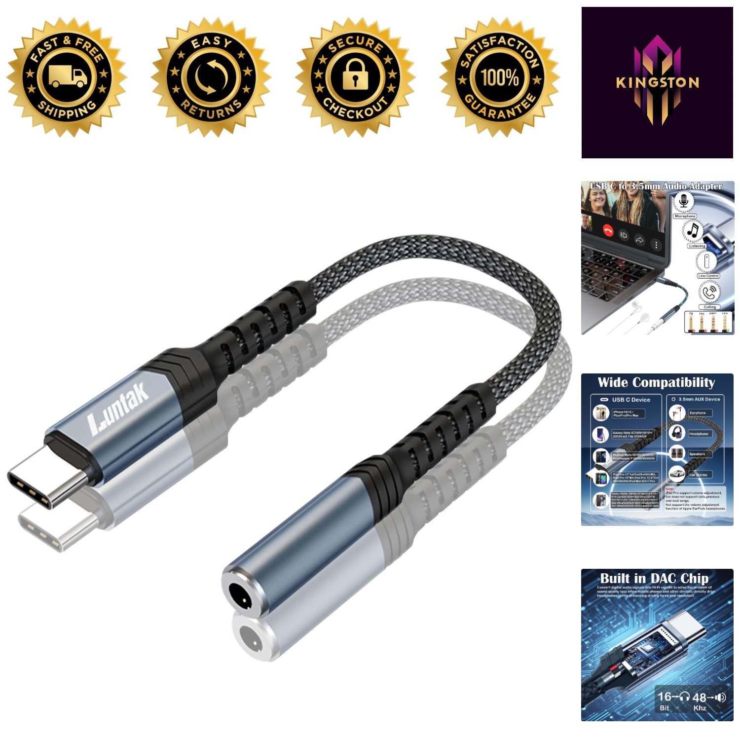 USB C to 3.5mm Fast Adapter - Compact Audio Dongle for iPad Pro/MacBook