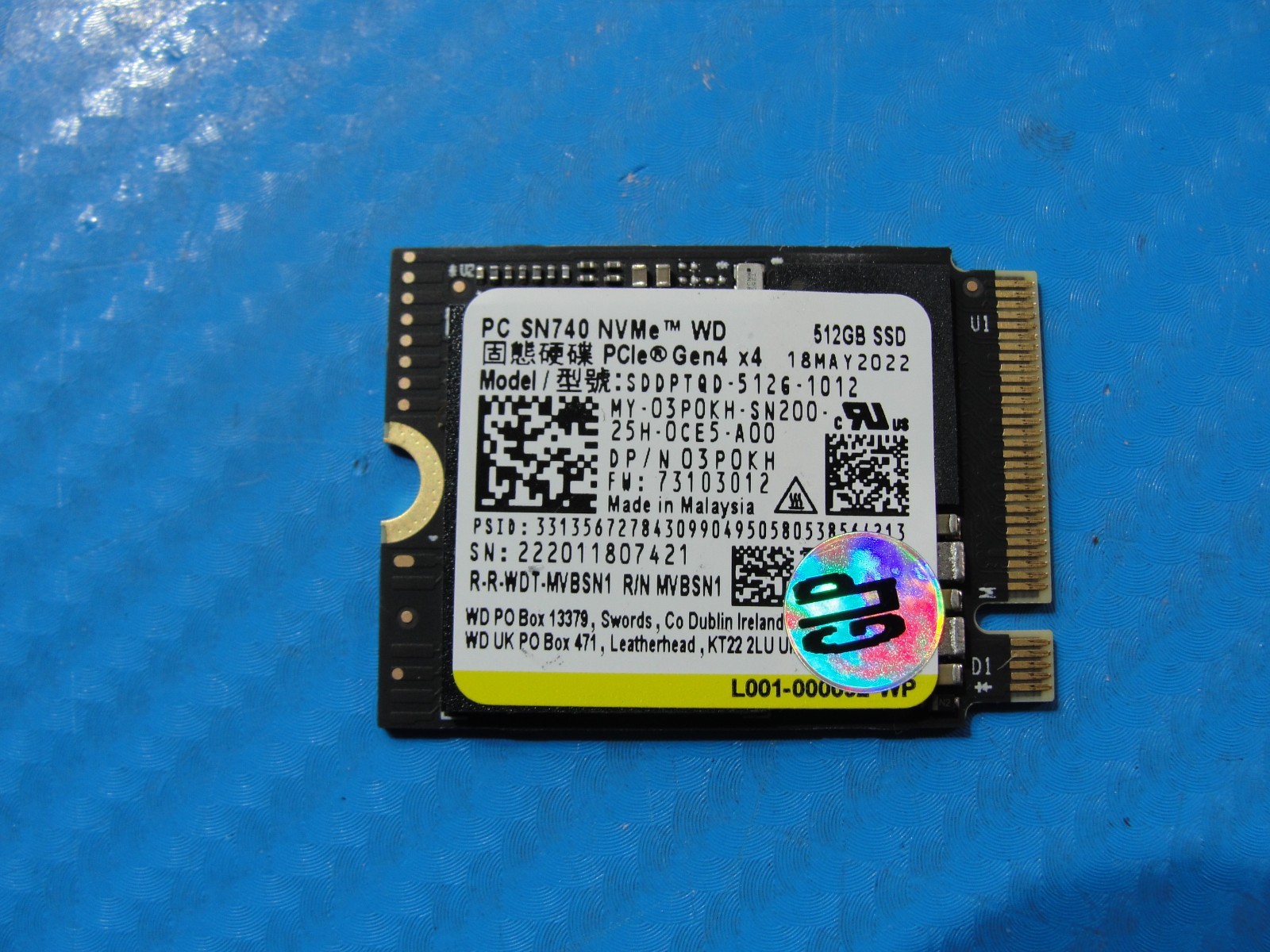 Dell 7430 Western Digital 512GB M.2 NVMe SSD SDDPTQD-512G-1012 3P0KH