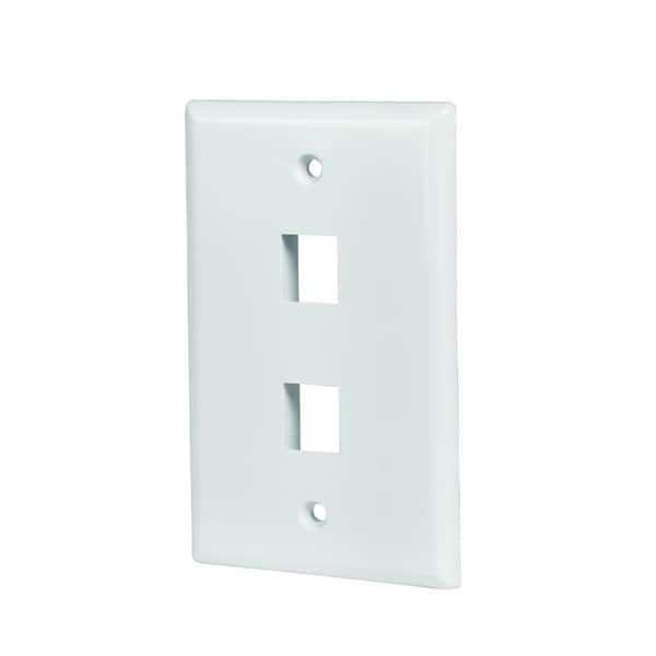 (6 PCS.) 2 PORT, WHITE PLASTIC, SINGLE GANG PLASTIC WALL PLATE. NOS/NIB.