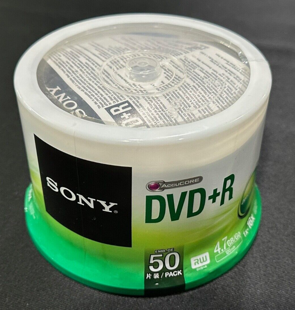 NEW Sony DVD+R 4.7GB 120 Min 16X Blank Media Disc 50 Pack 50DPR47SP Sealed