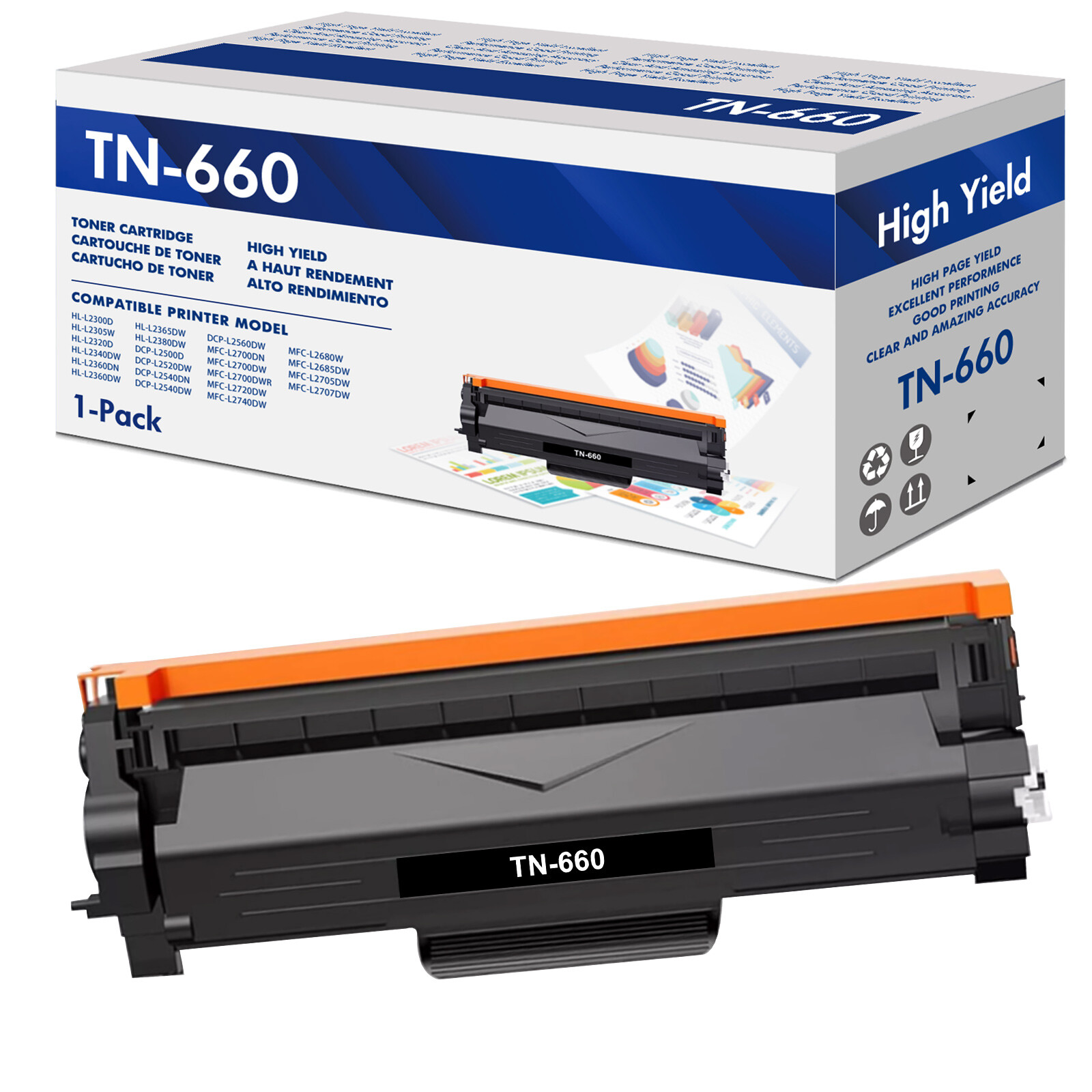 1 Pack TN660 TN630 Toner Cartridge For Brother DCP-L2540DW MFC-L2740DW L2700DW